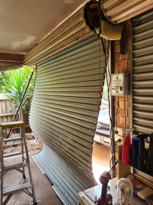 Roller door repair in progress