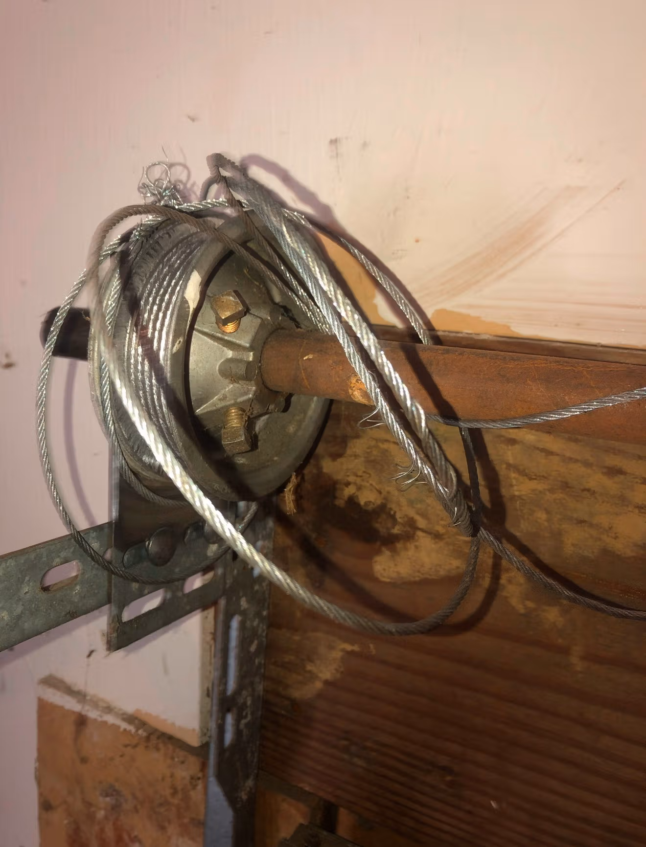 Garage door cable replacement close-up